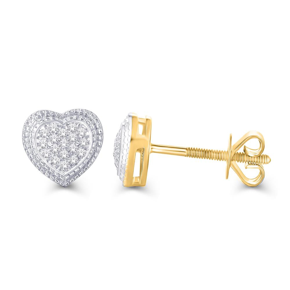 10 Karat Two-tone (Yellow and White) Gold 0.13 Carat Diamonds Heart Earrings-0125903-YW