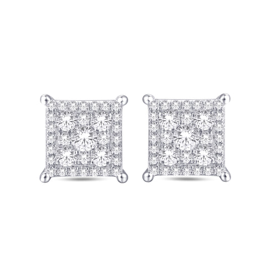 10 Karat White Gold 0.49 Carat Diamonds Square Earrings-0125980-WG