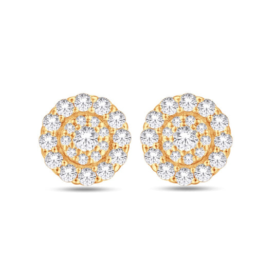 10 Karat All Yellow Gold 0.50 Carat Diamonds Circle Cluster Halo Earrings-0125991-ALY