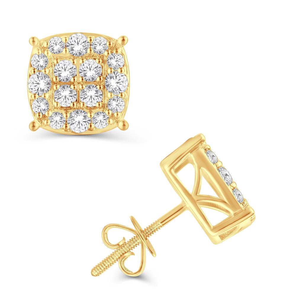 10 Karat All Yellow Gold 0.25 Carat Diamonds Cushion Earrings-0126754-ALY