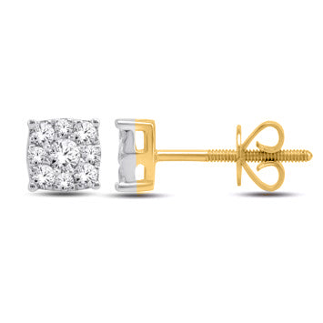 14 Karat Yellow Gold 0.33 Carat Diamonds Square Earrings-0126924-YG