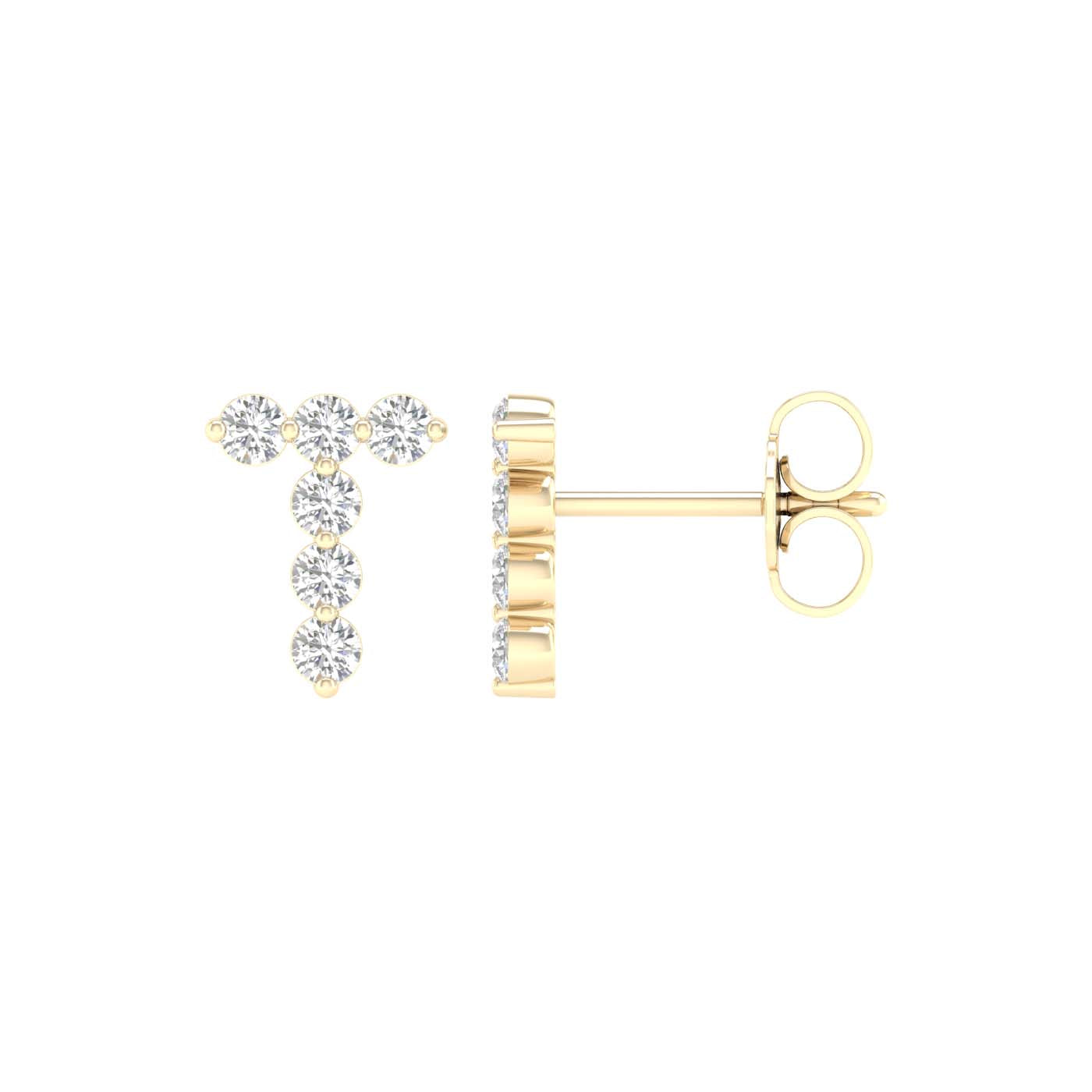 10 Karat Yellow Gold 0.25 Carat Diamonds Initial (T) Earrings-0127825-YG