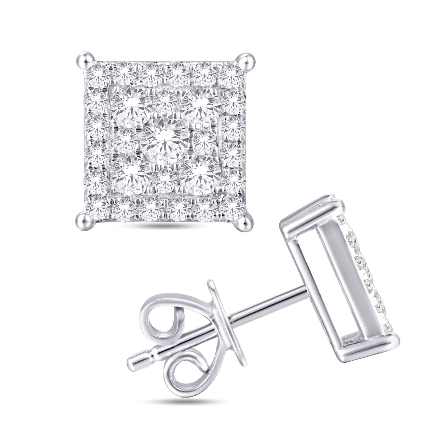 14 Karat White Gold 1.06 Carat Diamonds Square Earrings-0128097-WG