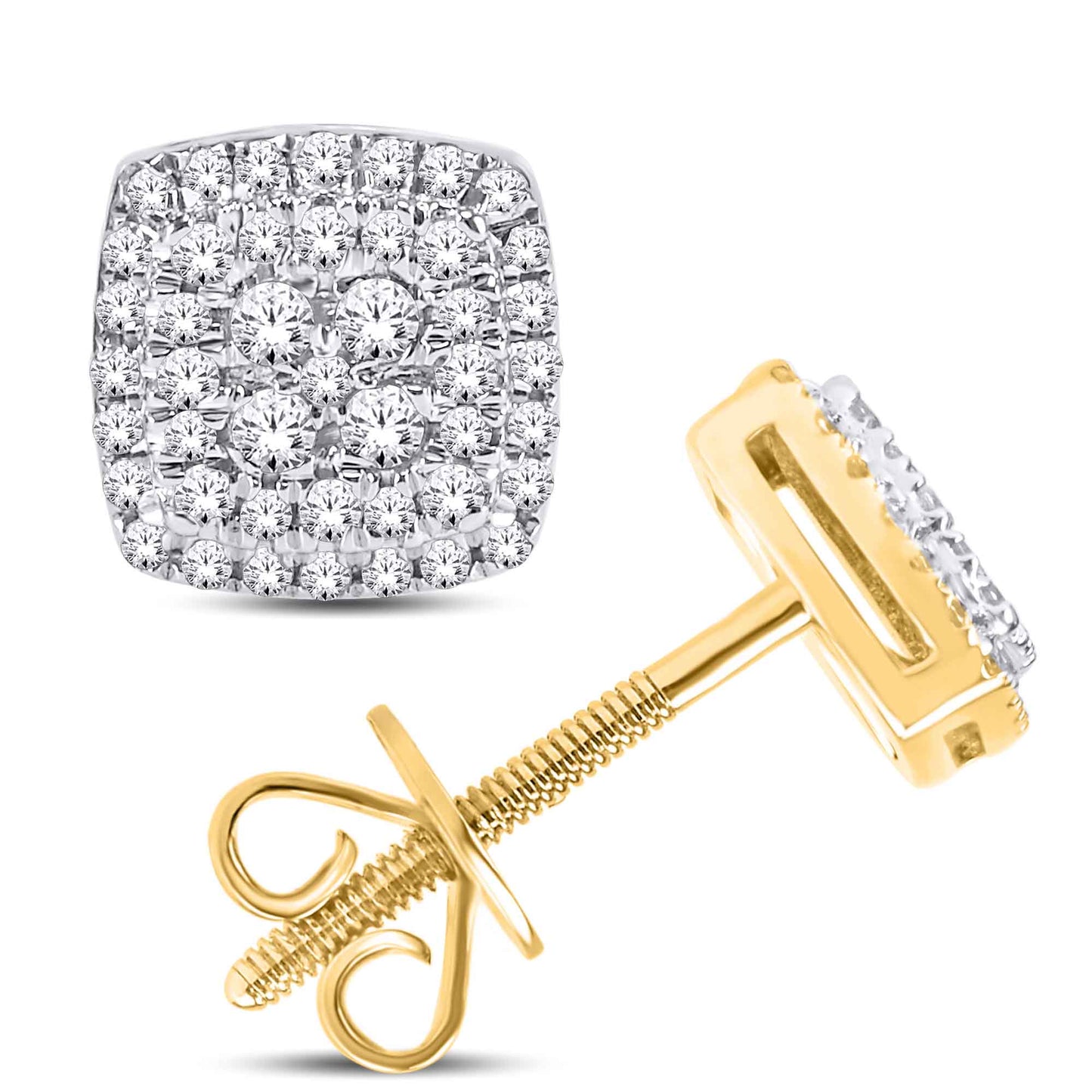 14 Karat Yellow Gold 0.25 Carat Diamonds Cushion Earrings-0128100-YG