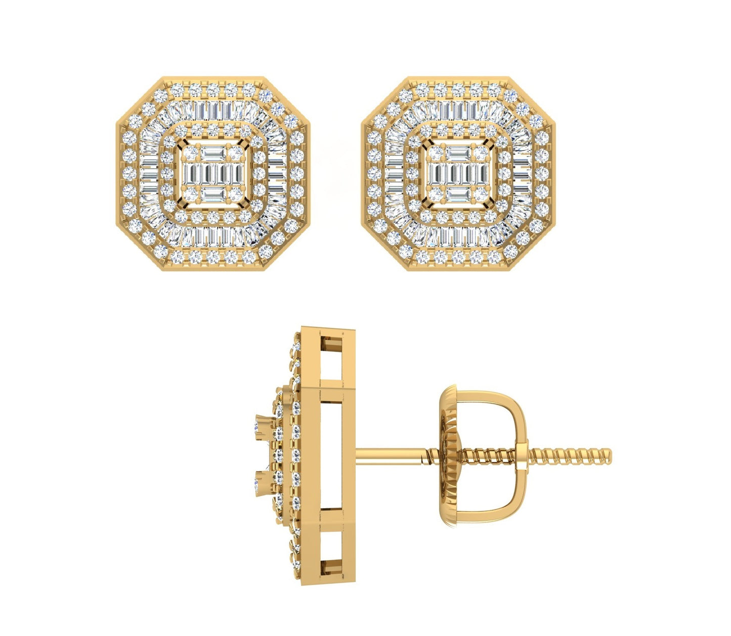 10 Karat Yellow Gold 1.00 Carat Diamonds Heptagon Earrings-0130027-YG