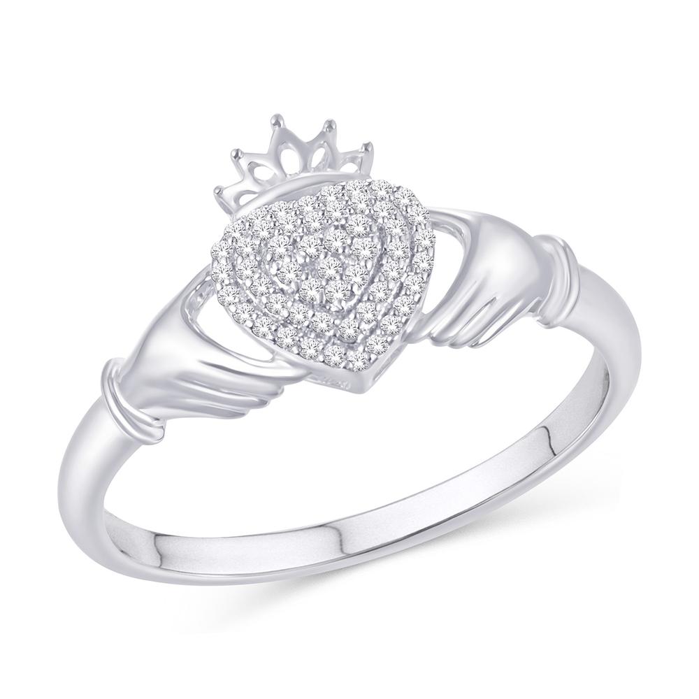 10 Karat White Gold 0.10 Carat Diamonds Heart Ladies Ring-0225743-WG