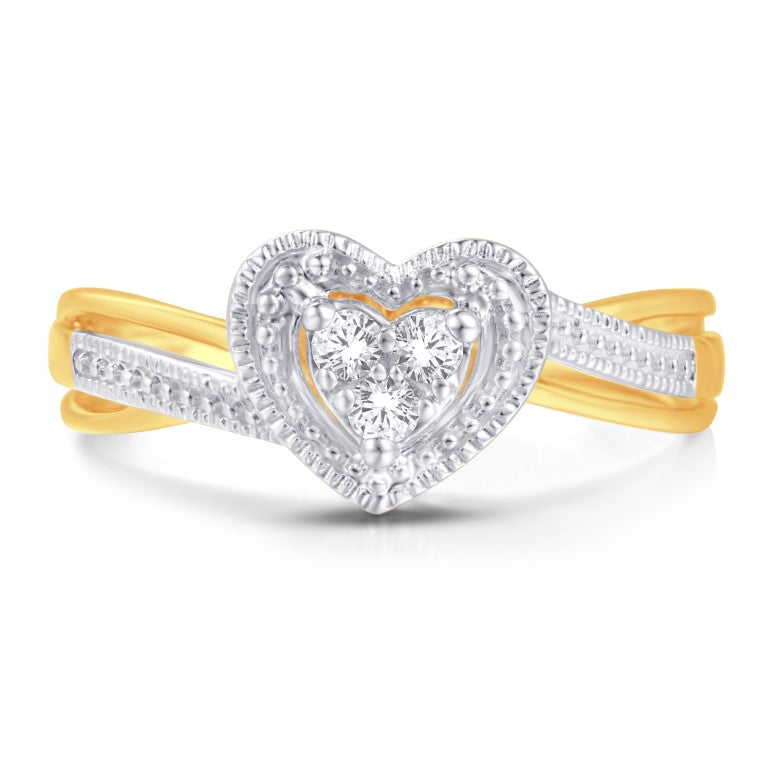 10 Karat Yellow Gold 0.10 Carat Diamonds Heart Ladies Ring-0226303-YG