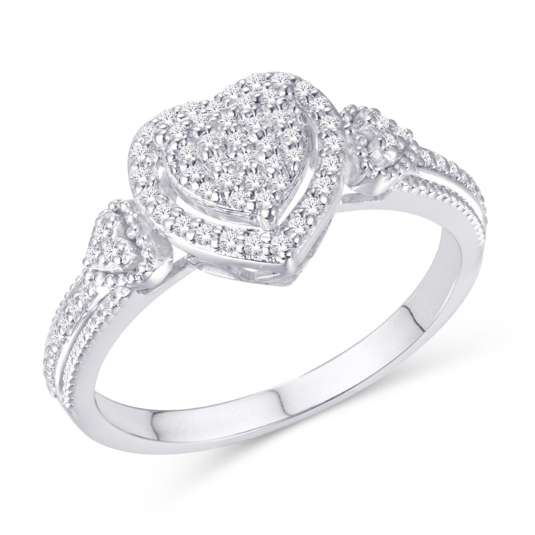 10 Karat White Gold 0.22 Carat Diamonds Heart Ladies Ring-0226428-WG