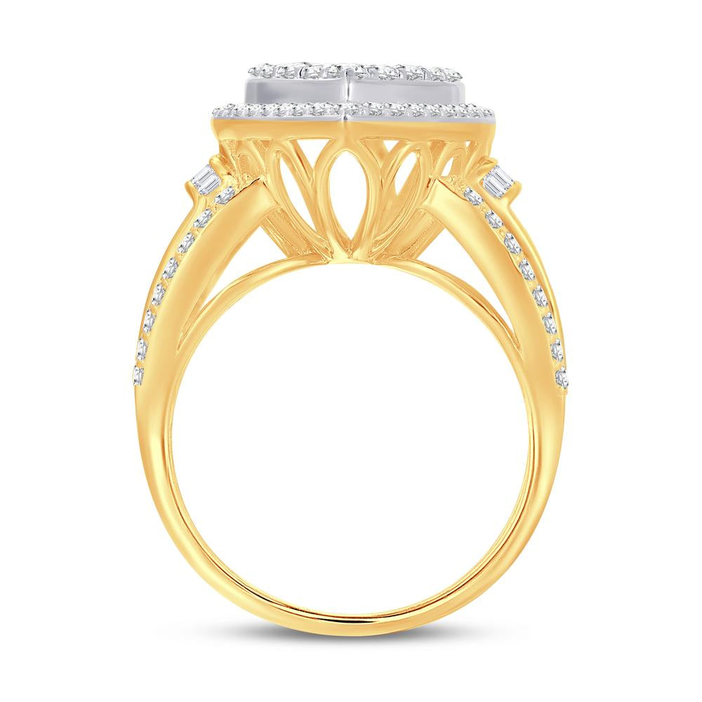 10 Karat Two-Tone (Yellow and White) Gold 2.50 Carat Diamonds Pear Halo Cluster Ladies Ring-0228118-YW