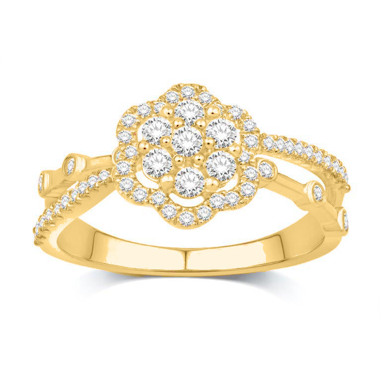 10 Karat Yellow Gold 0.49 Carat Diamonds Flower Ladies Ring-0232184-YG