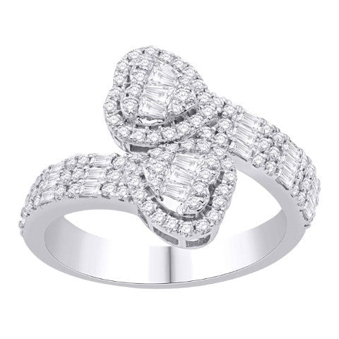 10 Karat White Gold 0.74 Carat Diamonds Heart Bypass Ladies Ring-0232371-WG