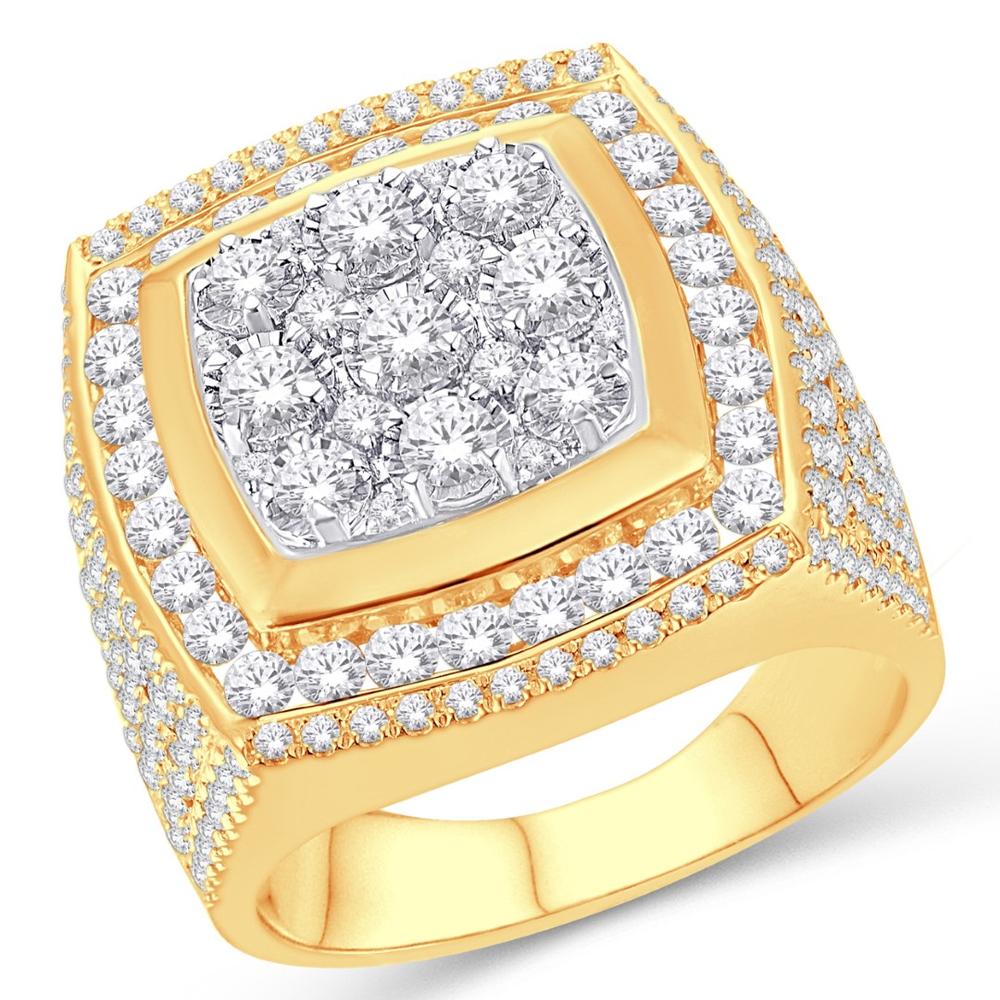 10 Karat All Yellow Gold 3.45 Carat Diamonds Miracle Plate Cushion Men's Ring-0325788-ALY