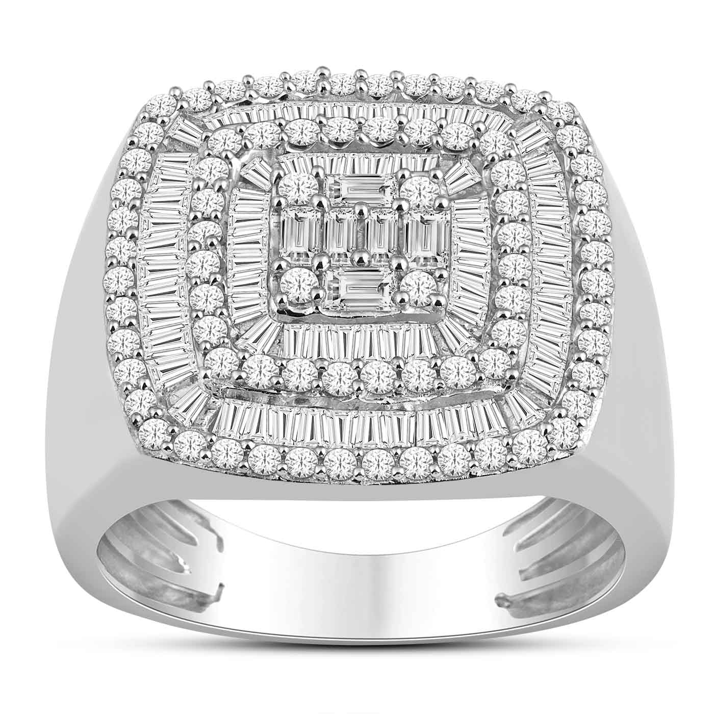 10 Karat White Gold 1.50 Carat Diamonds Cushion Men's Ring-0327029-WG