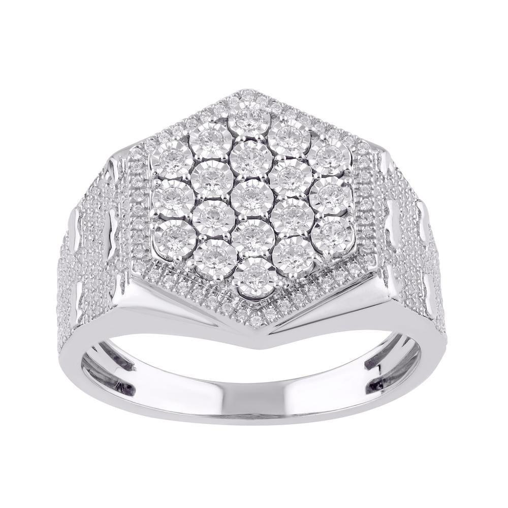 10 Karat White Gold 0.68 Carat Diamonds Hexagon Men's Ring-0329874-WG