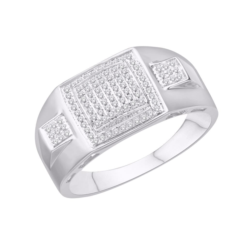 10 Karat White Gold 0.20 Carat Diamonds Square Men's Ring-0333307-WG