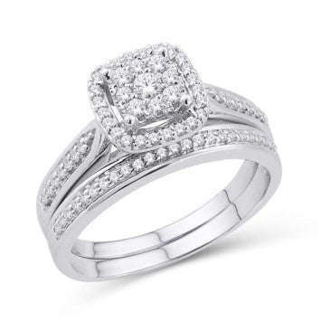 10 Karat White Gold 0.33 Carat Diamonds Cushion Bridal Ring-0525305-WG