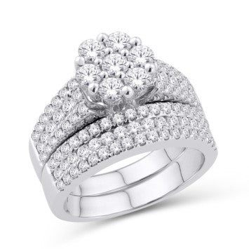 10 Karat White Gold 1.00 Carat Diamonds Flower Bridal Ring-0525323-WG