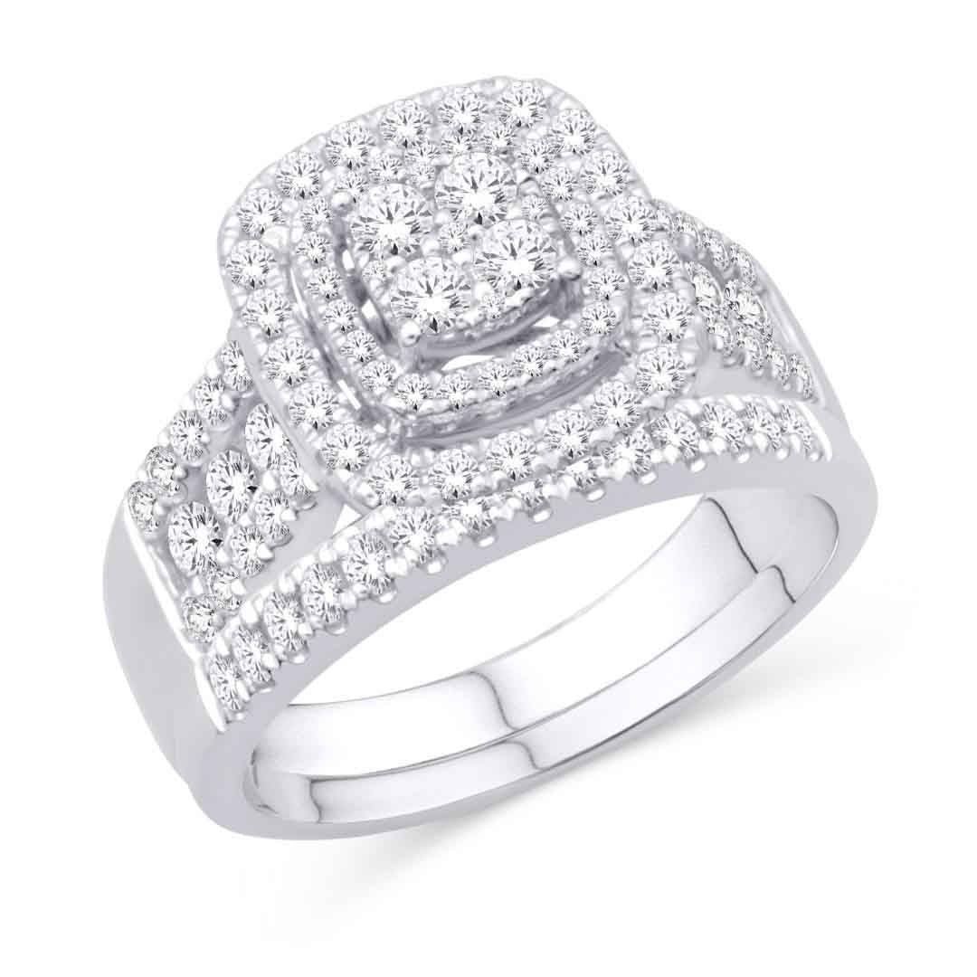 10 Karat White Gold 0.79 Carat Diamonds Cushion Bridal Ring-0525432-WG