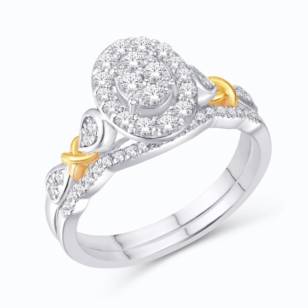10 Karat Two-tone (White and Yellow) Gold 0.47 Carat Diamonds Oval Bridal Ring-0525868-WY