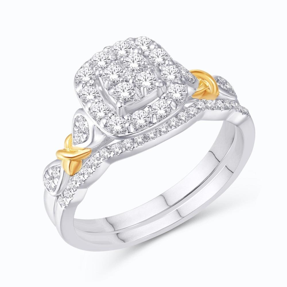 10 Karat Two-Tone (White and Yellow) Gold 0.50 Carat Diamonds Cushion Bridal Ring-0525869-WY