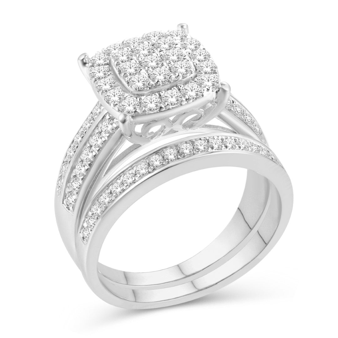10 Karat White Gold 0.99 Carat Diamonds Cushion Bridal Ring-0526002-WG