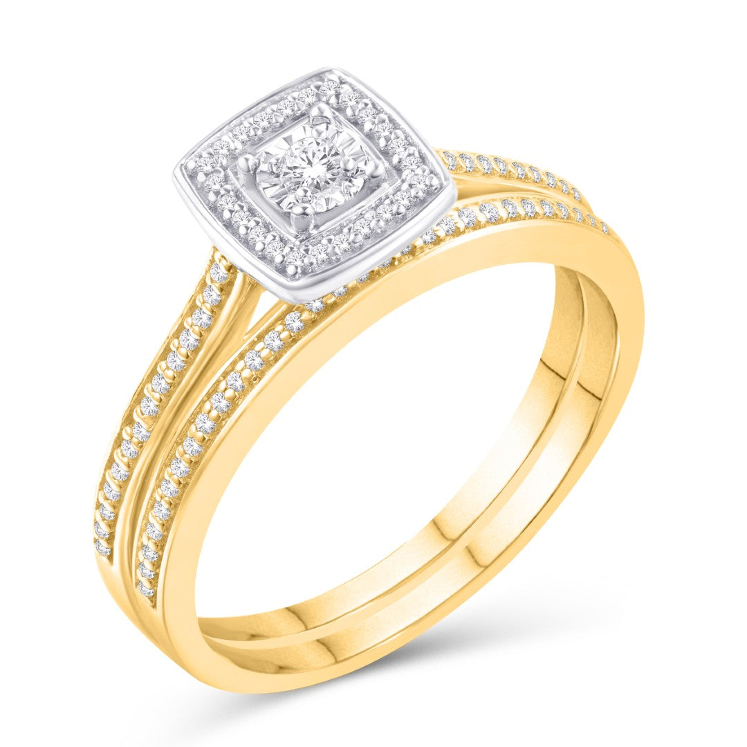 10 Karat Yellow Gold 0.28 Carat Diamonds Square Bridal Ring-0526012-YG