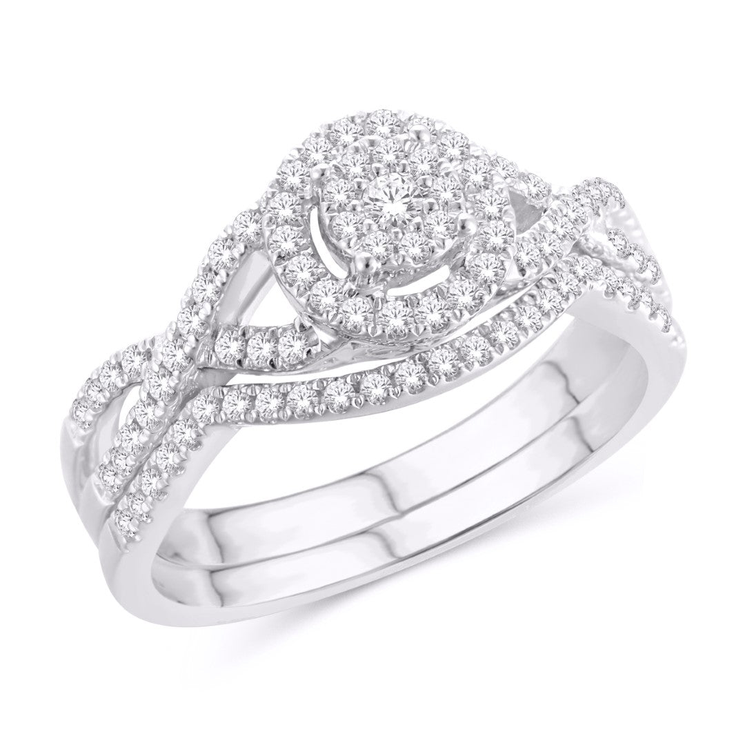 10 Karat White Gold 0.50 Carat Diamonds Glittera Round Bridal Ring-0526098-WG