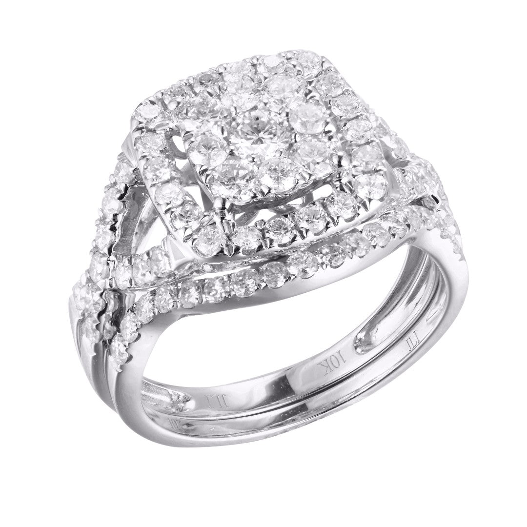 10 Karat White Gold 1.50 Carat Diamonds Cushion Bridal Ring-0526102-WG