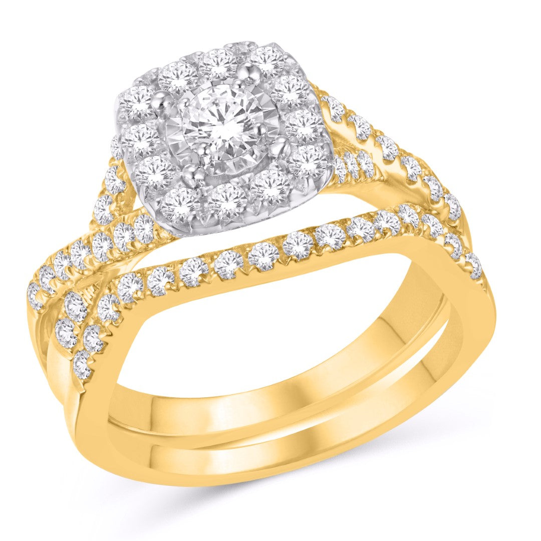 10 Karat Yellow Gold 1.00 Carat Diamonds (0.20 CTR) Square Bridal Ring-0526107-YG