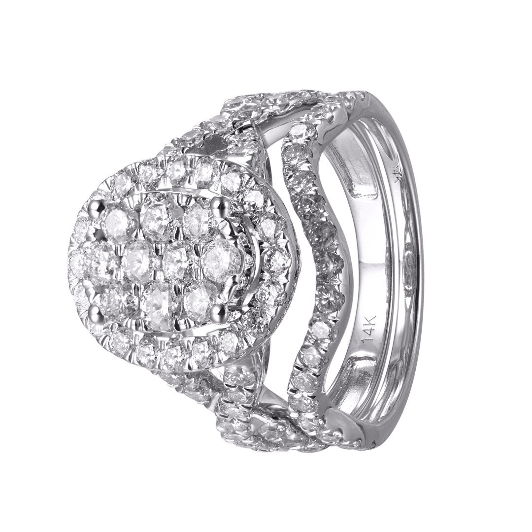 10 Karat White Gold 2.00 Carat Diamonds Oval Bridal Ring-0526139-WG