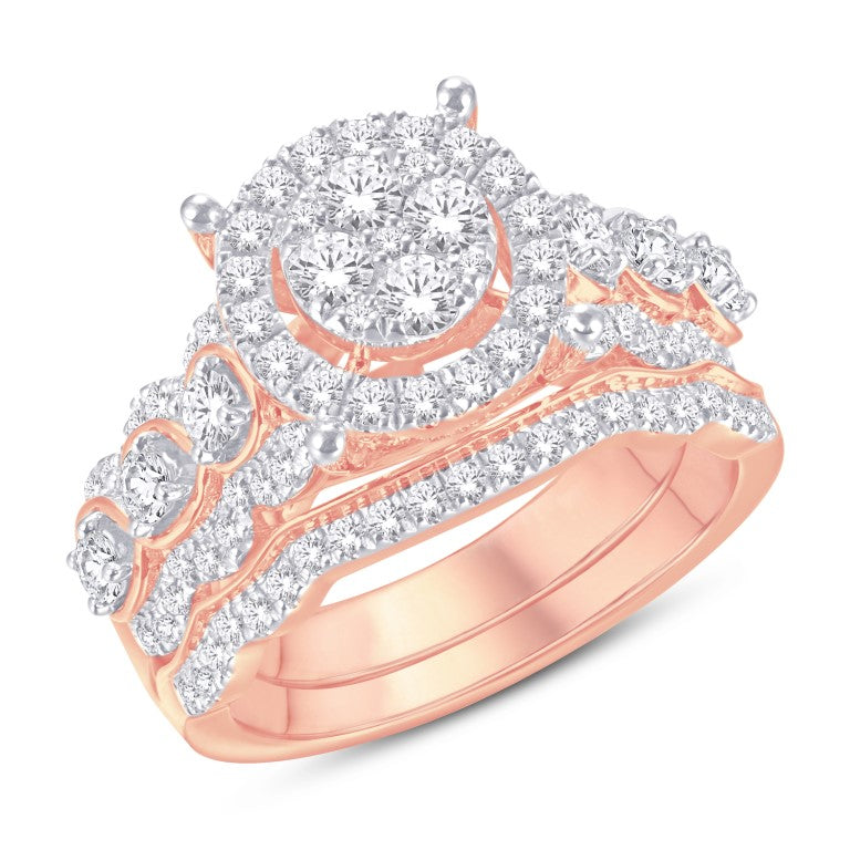 14 Karat Rose Gold 1.00 Carat Diamonds Round Halo Bridal Ring-0526165-RG