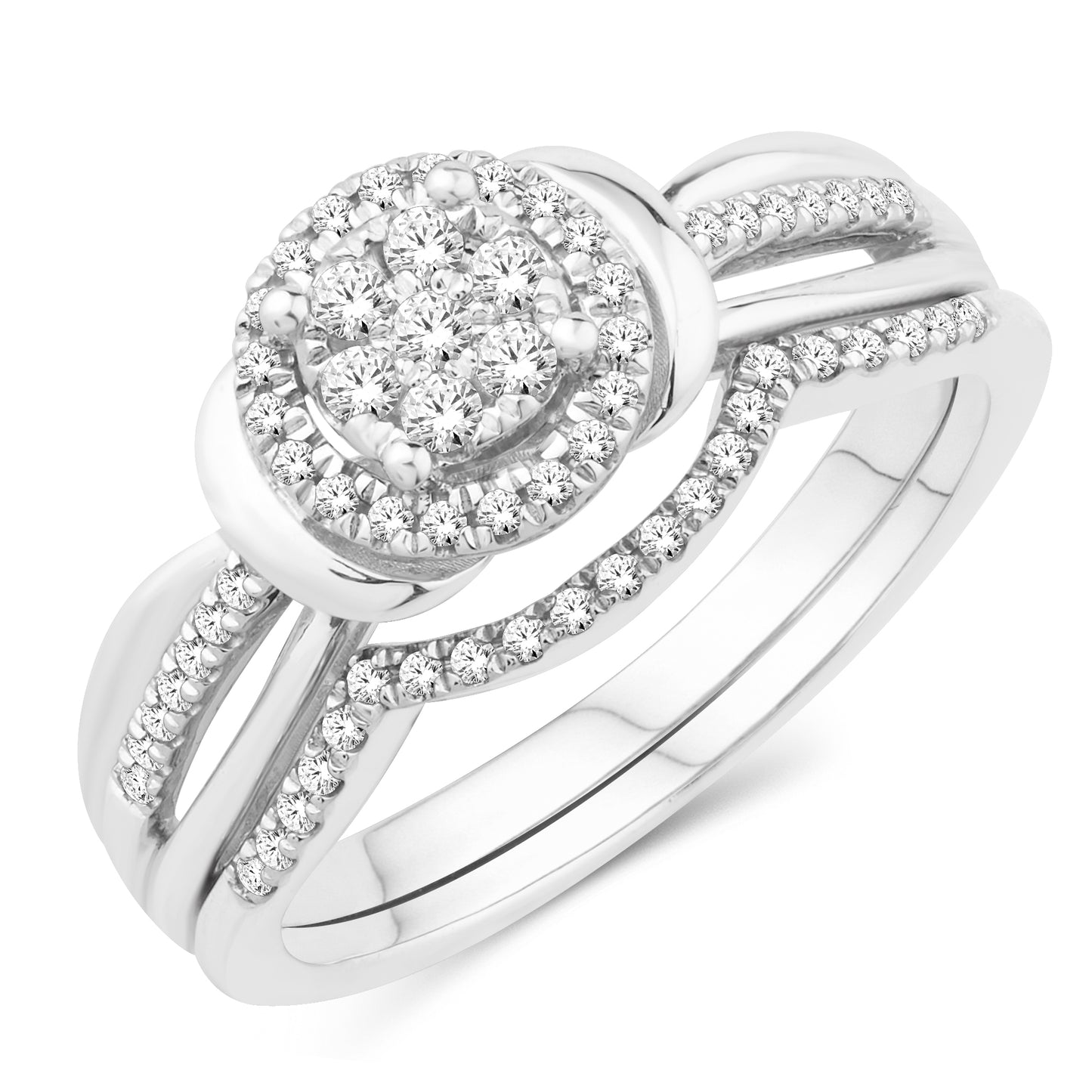 10 Karat White Gold 0.21 Carat Diamonds Round Bridal Ring-0526197-WG