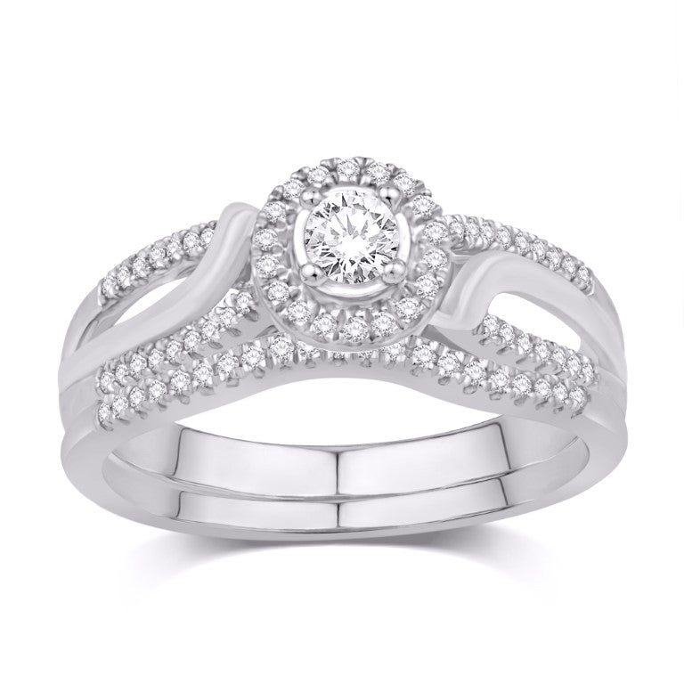 14 Karat White Gold 0.34 Carat Diamonds (0.10 CTR) Certified Round Bridal Ring-0532534-WG