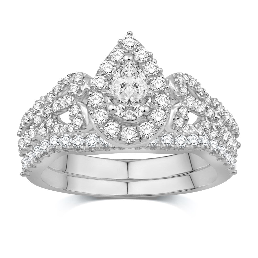 14 Karat White Gold 1.00 Carat Diamonds (0.20 CTR) Certified Pear Bridal Ring-0532544-WG