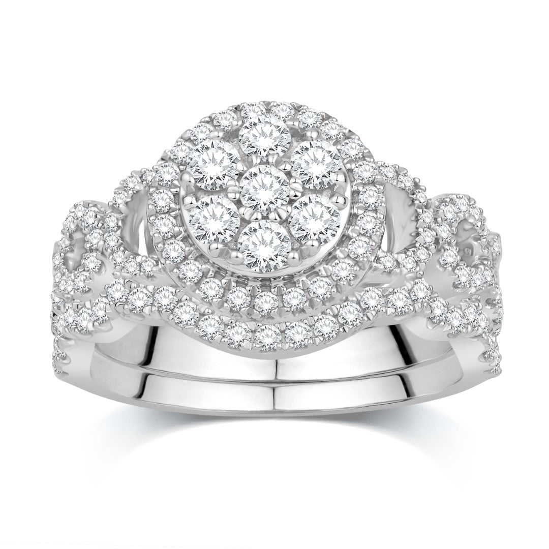 10 Karat White Gold 1.00 Carat Diamonds Round Bridal Ring-0532551-WG