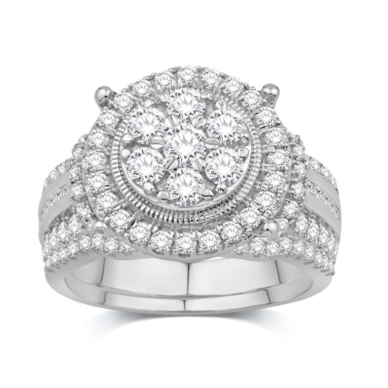 10 Karat White Gold 1.50 Carat Diamonds Round Bridal Ring-0532555-WG