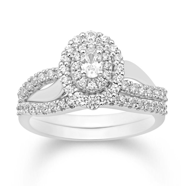14 Karat White Gold 0.98 Carat Diamonds (0.20 CTR) Oval Bridal Ring-0532671-WG
