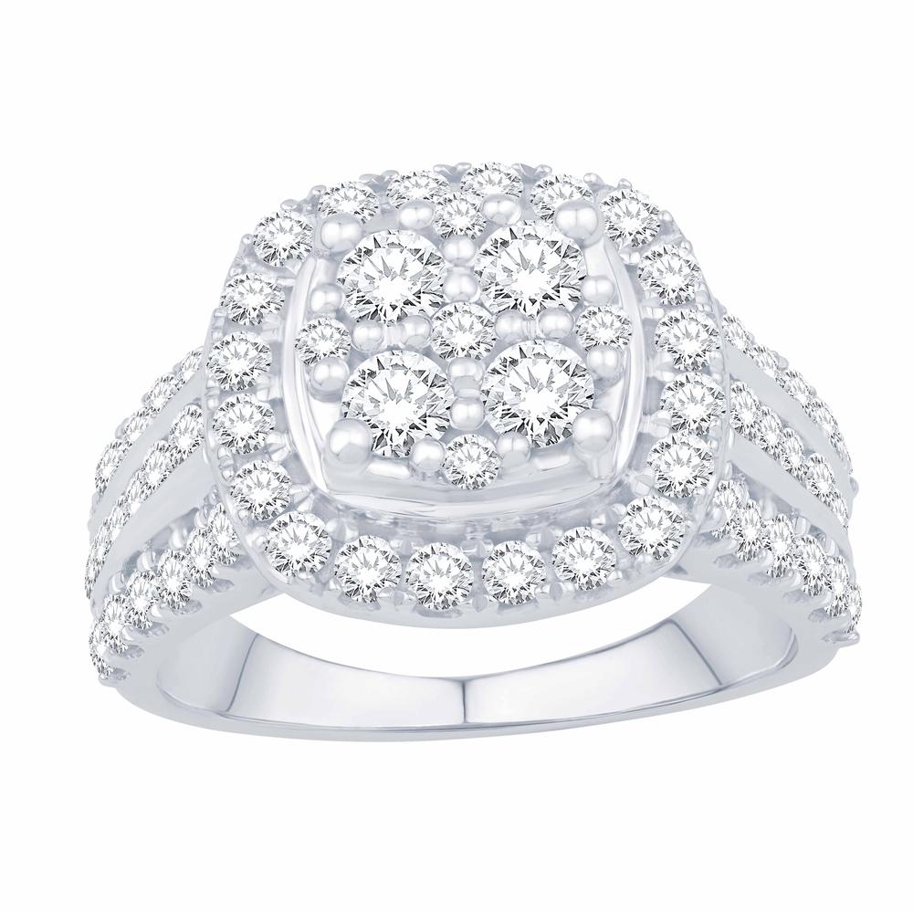 10 Karat White Gold 2.00 Carat Diamonds Cushion Ladies Ring-0532764-WG