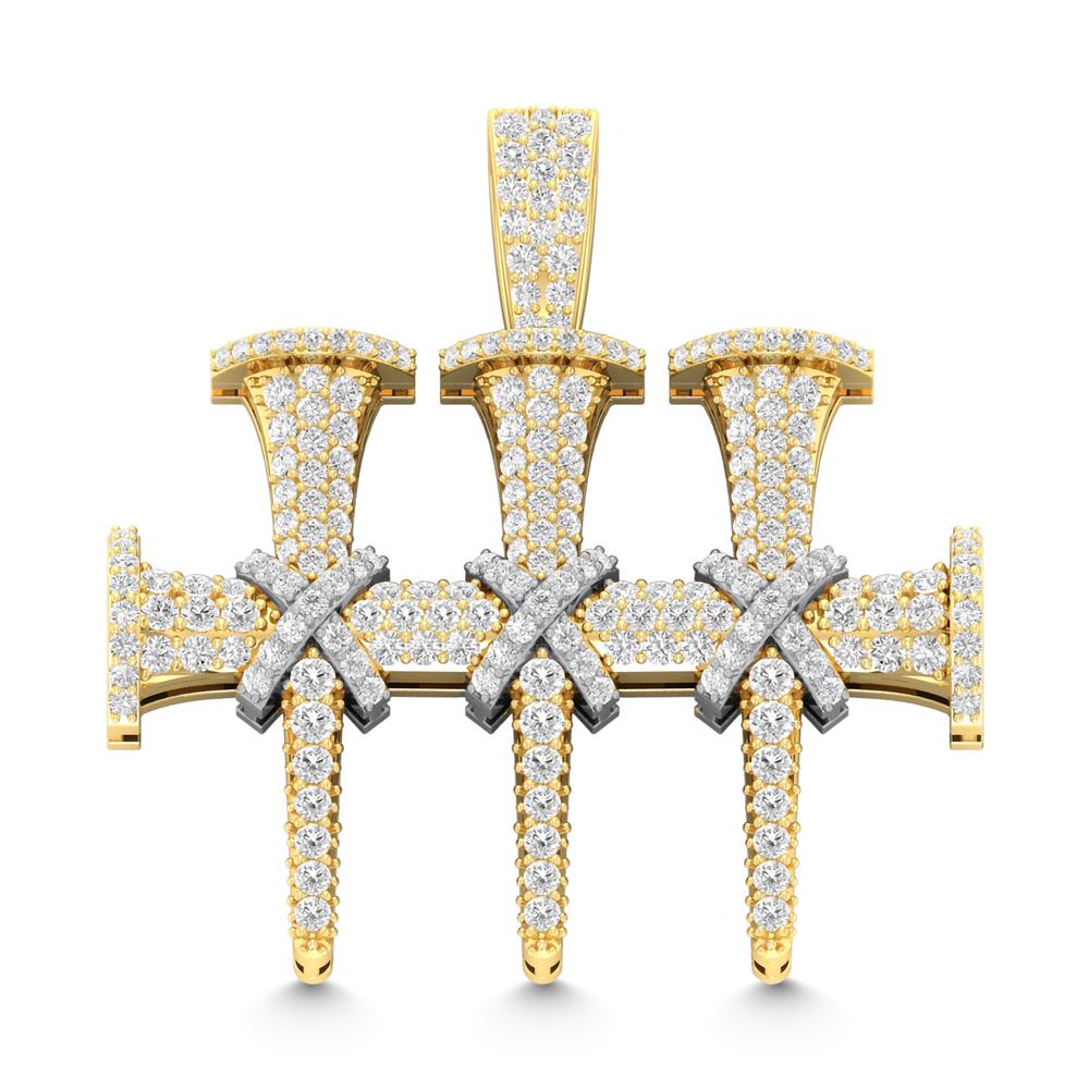 10 Karat Two-Tone (Yellow and White) Gold 2.10 Carat Diamonds Latin Cross HipHop Pendant-1030027-YW