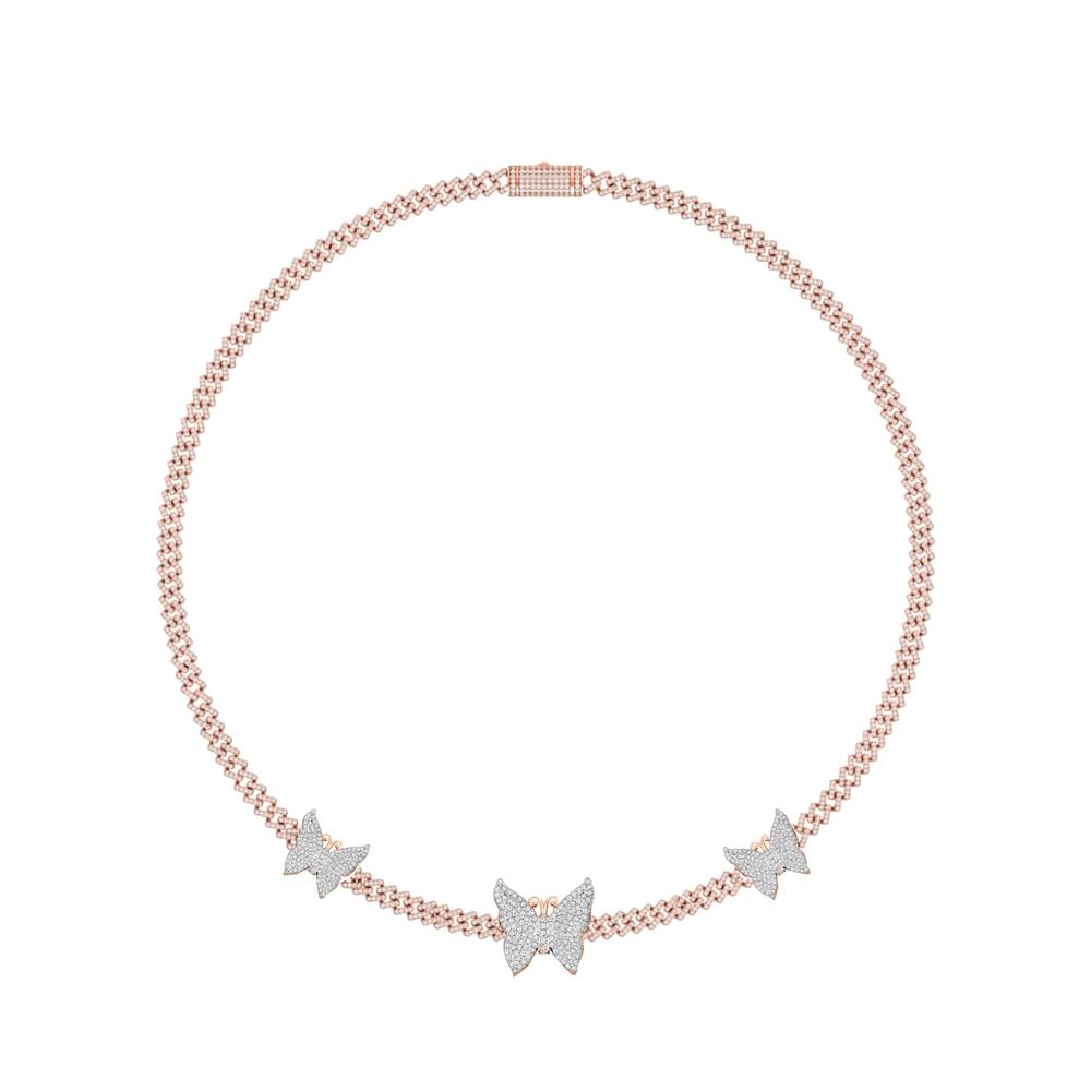 10 Karat Two-Tone (Rose and White) Gold 9.50 Carat Diamonds Butterfly Necklace-1430004-RW