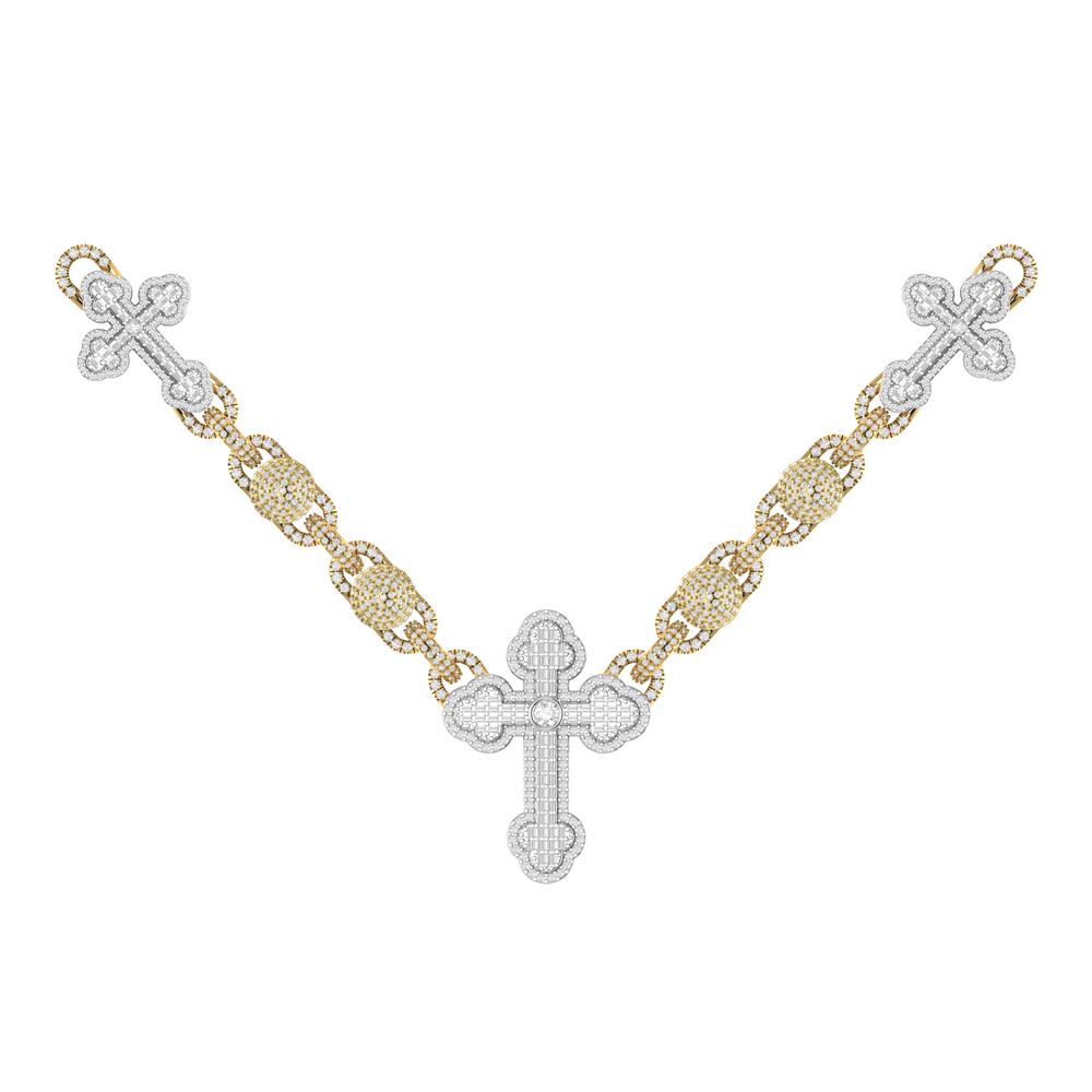 10 Karat Two-Tone (Yellow and White) Gold 15.05 Carat Diamonds Latin Cross Necklace-1430025-YW