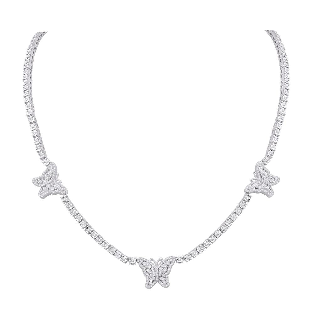 10 Karat White Gold 3.01 Carat Diamonds Butterfly Miracle Plate Necklace (17 INCH)-1432095-WG