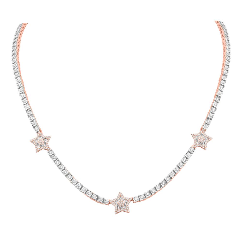 10 Karat Two-Tone (White and Rose) Gold 3.13 Carat Diamonds Star Necklace-1432100-WR