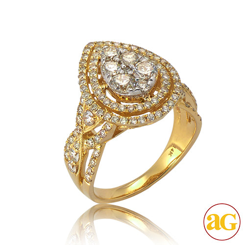 14KY 1.60CTW DIAMOND V-PRONG PEAR CLUSTER RING