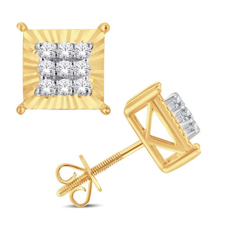 10 Karat Yellow Gold 0.15 Carat Diamonds Cushion Earrings-0125733-YG