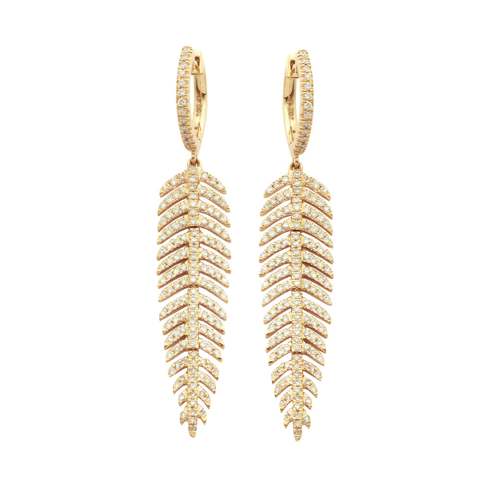 14KY 1.25CTW DIAMOND PALM LEAF DANGLING EARRINGS