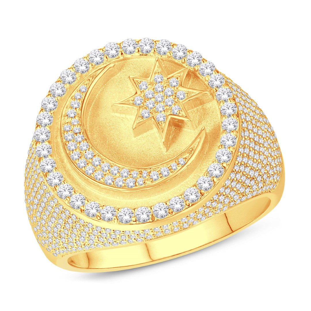 10 Karat Yellow Gold 1.49 Carat Diamonds Moon & Star Men's Ring-0325669-YG