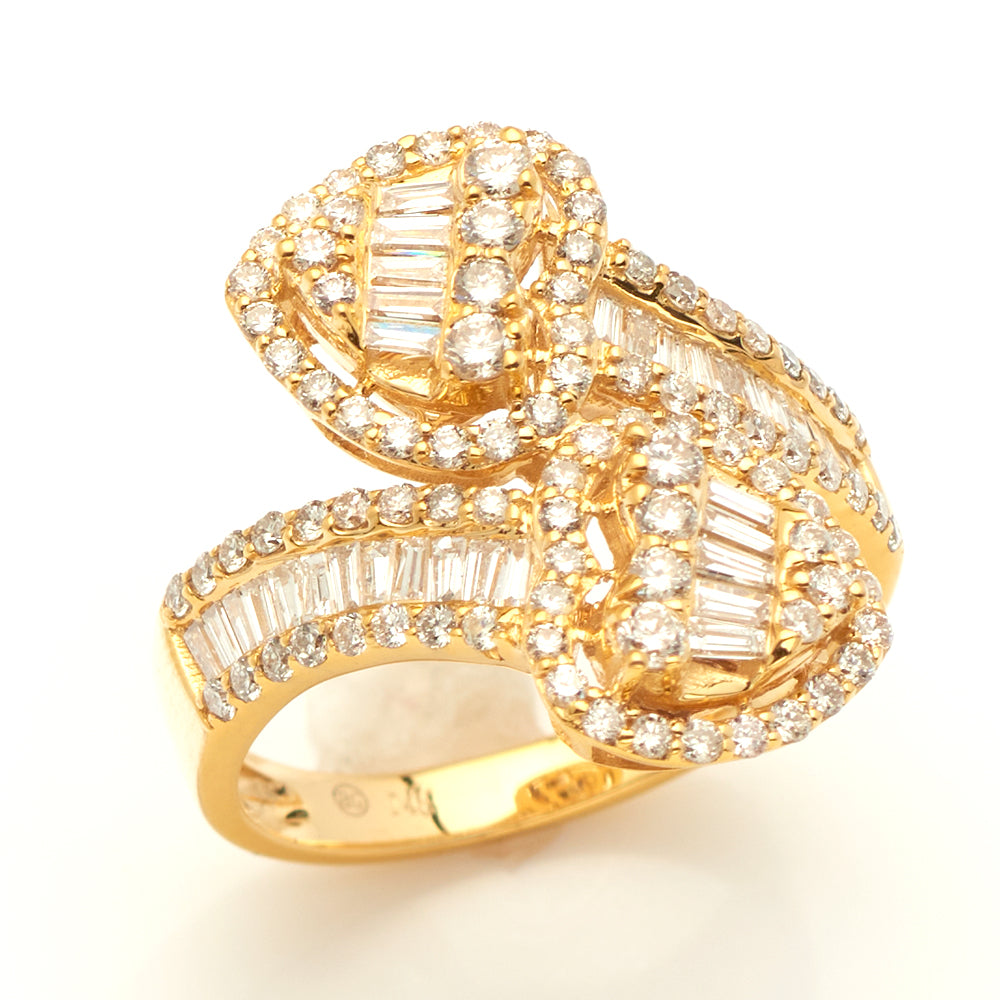 14KY 1.60CTWBAGUETTE DIAMOND 2-STONE HEART RING