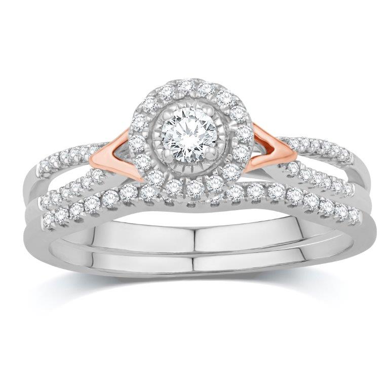 14 Karat Two-Tone (White and Rose) Gold 0.36 Carat Diamonds Round Bridal Ring-0532790-WR