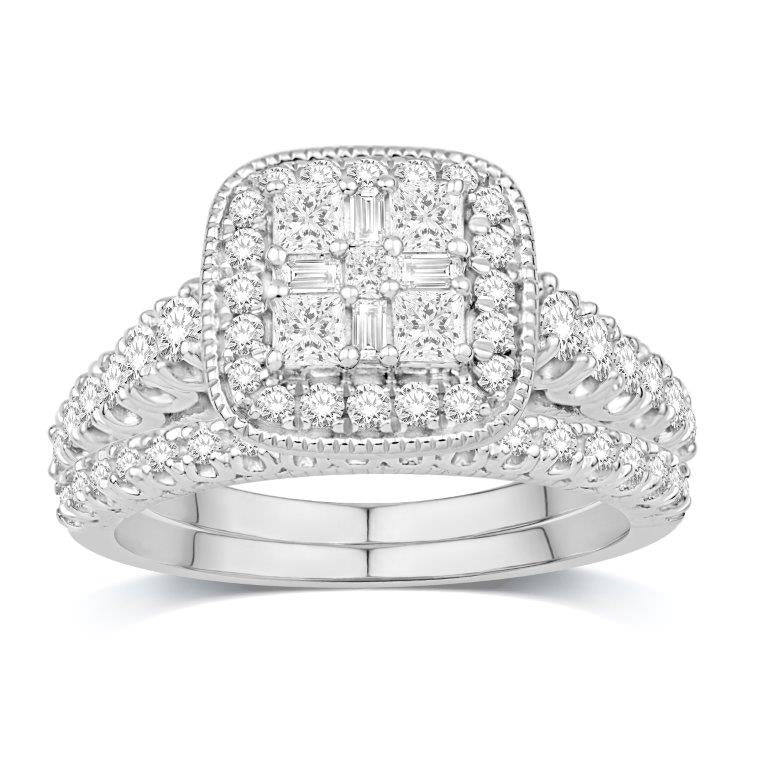 14 Karat White Gold 0.99 Carat Diamonds Cushion Bridal Ring-0532572-WG